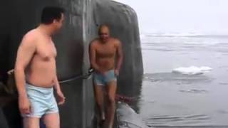 Russian submariners bathing in the North Pole [upl. by Etnoled]