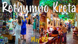 Rethymno Kreta walking tour 4k amazing evening night vibes Greece 2024 [upl. by Ilojne]