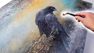 HUGE Mixed Media Raven Art  TEXTURE Techniques Crazy Results  AB Creative Tutorial [upl. by Grove]