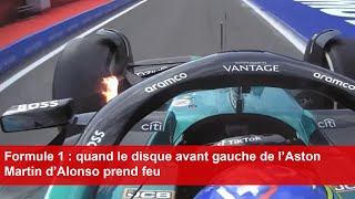 Formule 1  quand le disque avant gauche de l’Aston Martin d’Alonso prend feu [upl. by Ultima]