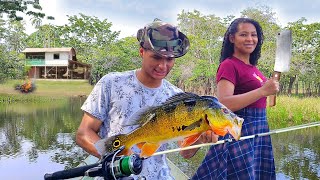 PESCA RIBEIRINHA de TUCUNARÉ e TRAIRÃO fizemos um ASSADO DELICIOSO NA BEIRA do Rio Amazonas [upl. by Iveel]