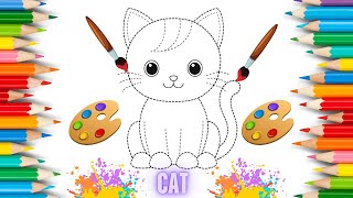 Cat  How to Draw a Colorful Cat for Kids and Toddlers 2024 [upl. by Assilak]