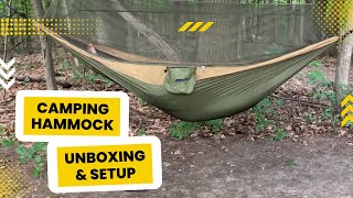 Amazon Camping Hammock Unboxing amp Setup  SunYear Hammock with Net amp Rain Fly [upl. by Akelahs188]