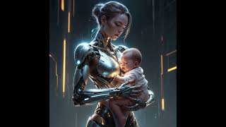 A futuristic cyborg holding a newborn baby in it4 [upl. by Yettie351]