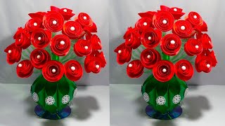 GULDASTADIYNEW DESIGN PAPER FLOWER GULDASTAWASTE PLASTIC BOTTLE FLOWER POTVASEROSE GULDASTA [upl. by Virnelli]