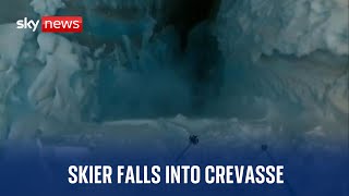 Watch the terrifying moment a skier falls into a crevasse in France [upl. by Nisior687]