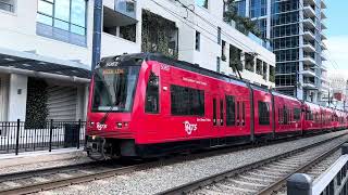 San Diego MTS Trolly at Santa Fe Depot [upl. by Nairadal]