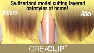 Switzerland Fine Thin hair model cutting layered hairstyles at home Long Bangs amp Layers [upl. by Glenna]