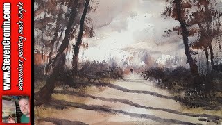 Watercolour Demo Country Lane  How to Paint Using Large Hake Brush [upl. by Nalliuq715]