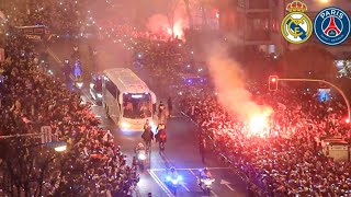 Incredible Scenes as Real Madrid Fans Welcome The Team Bus Ahead of CL RO 16 Match against PSG [upl. by Nileve3]