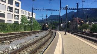 Trains à Coire et Brig  trajet Disentis et Andermatt18 juillet 2017  Transports Publics Suisses [upl. by Nnayelsel]