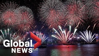 New Years 2019 Hong Kongs Victoria Harbour lit up by spectacular display [upl. by O'Meara687]