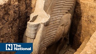 Iraq unearths 2700yearold winged sculpture first discovered in the 80s [upl. by Nitsu]