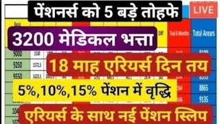 📣 पेंशनर्स को 5 बड़े तोहफे3200 FMA18 माह DA एरियर्स51015 पेंशन में वृद्धिनई पेंशन स्लिप 🔥🔥 [upl. by Mathilde]