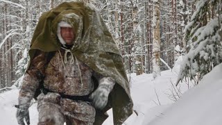 Extreme Winter Survival Camping  Bushcraft Shelter  Lavvu Poncho [upl. by Akiram]