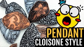 Unique Cloisonné Textures Quick and Easy Cloisonné Pendants  Polymer Clay HOW TO MAKE Jewelry DIY [upl. by Nemzzaj184]