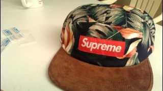 Supreme Floral Suede Navy Camp Cap Review Spring Summer 2012 Red Box Logo [upl. by Emmons]