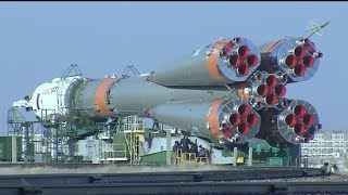 Rollout of SoyuzFG Rocket with Manned Soyuz MS12 Spacecraft [upl. by Isus]