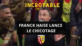 RC Lens  PSG  Survolté Franck Haise lance le chant quotOn les a chicotésquot dans une folle ambiance [upl. by Crispen491]