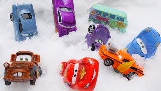 Disney Pixar Cars 2 Snow Day Launcher in Radiator Springs with Lightning McQueen Snot Rod and Mater [upl. by Jeanine572]