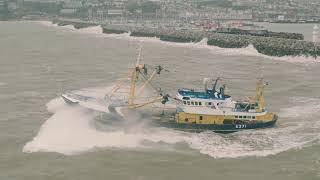 Julie of Ladram leaving Brixham Harbour during Storm Babet [upl. by Nelav]