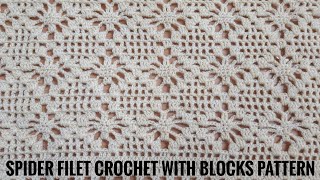 Spider filet crochet with blocks pattern englishtutorial crosia bestdesign easy pillow stole [upl. by Nitsir317]