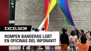 Retiran y rompen banderas de comunidad LGTB del edificio del Infonavit [upl. by Laney]