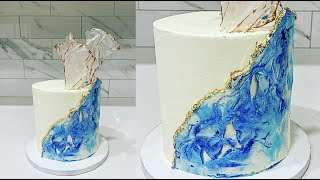 Buttercream marble cake with acetate sheet  Rice paper sail  Cake decorating tutorials [upl. by Annuahsal]