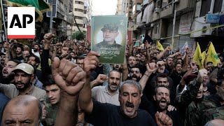 Thousands mourn at funeral for Hezbollah commanders killed in Israeli airstrike [upl. by Yrtneg]