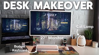 AESTHETIC DESK MAKEOVER productivity setup anime unboxing haul budget keyboard cat lamp amp more [upl. by Inaniel]