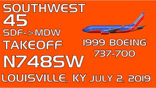 Southwest Airlines 737700  N748SW  taking off from SDF to MDW 070219 [upl. by Ihel]