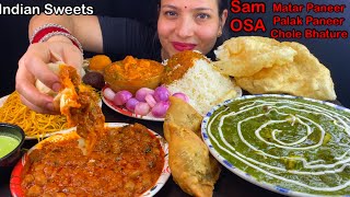 Eating Spicy🔥 Matar Paneer Palak Paneer Chole Bhature Chowmin Rasgulla Gulab Jamun Eating Show [upl. by Seitz]