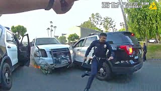 LAPD Cops Unleash a Barrage of Bullets on Suspect Who Rammed Multiple Police Cars [upl. by Uehttam]