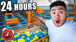 24 HOUR OVERNIGHT CHALLENGE in TRAMPOLINE PARK [upl. by Bridie409]