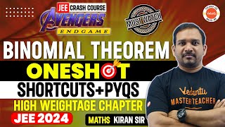 Binomial Theorem  One Shot  Shortcuts  PYQs  JEE 2024  JEE Math  Kiran Sir  Class 11 amp 12 [upl. by Nonnerb]