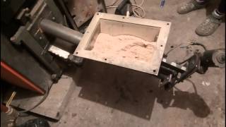 DIY sawdustpellet burner on central heating stove first burn test sawdustpellet [upl. by Hadeis]