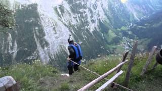 Base Jumping From Murren Switzerland [upl. by Atteynod]