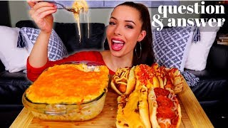 CHEESY POTATO CASSEROLE AND CRAZY HOT DOGS MUKBANG animal style and pizza [upl. by Atinyl]