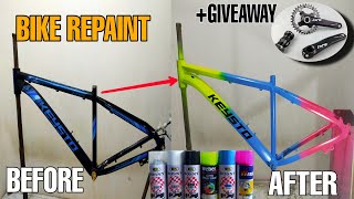 BIKE REPAINT WITH DECALS  BIKE REPAINT USING BOSNY  HOW TO PAINT MTB FRAME [upl. by Ellevehs]