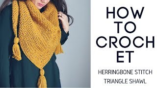 Herrignbone Stitch Triangle Shawl Tutorial [upl. by Anyotal]