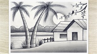 How to draw Sunset Scenery with Pencil Shading Pencil Drawing for beginners [upl. by Strohl]