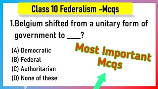 Federalism MCQs CBSE Class 10 Political Science Chapter 2  class 10 federalism mcqs [upl. by Aihtyc985]