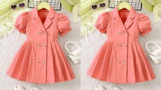 CoatBlazer Collar Double Button Placket Pleated Baby Frock Cutting and StitchingEasy Baby Frock [upl. by Emmalee]