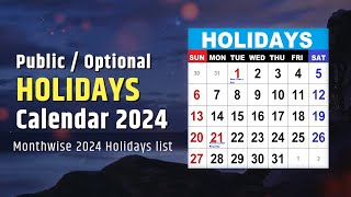 Holidays Calendar 2024  List of Public holidays Government Holidays in 2024 [upl. by Innus]