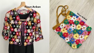 ZİNCİRLİ PAPATYA ÇİÇEKLİ HIRKA  ÇANTA baharlıkhırka artaniplerideğerlendir crochetsummercardiagn [upl. by Adnoryt802]