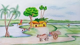 How to draw scenery of rural life [upl. by Palm]