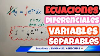 ECUACIONES DIFERENCIALES por Separación de Variables ☑☑☑ [upl. by Atteuqram881]