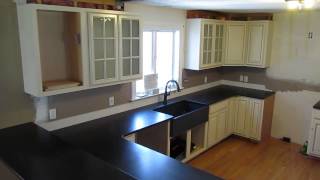 Custom Made Absolute Black Granite Counter Top W LeatheredAntiqued Finish amp Granite Sink Installed [upl. by Ravilob]