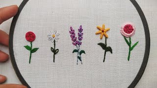 HAND EMBROIDERY FOR BEGINNERS  5 Amazing Flowers Embroidery Tutorial  Lets Explore [upl. by Erminna398]