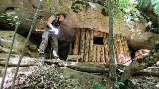 Im Building a Shelter Under the RocksFROM START TO FINISH with Luxon Bushcraft [upl. by Yellac425]